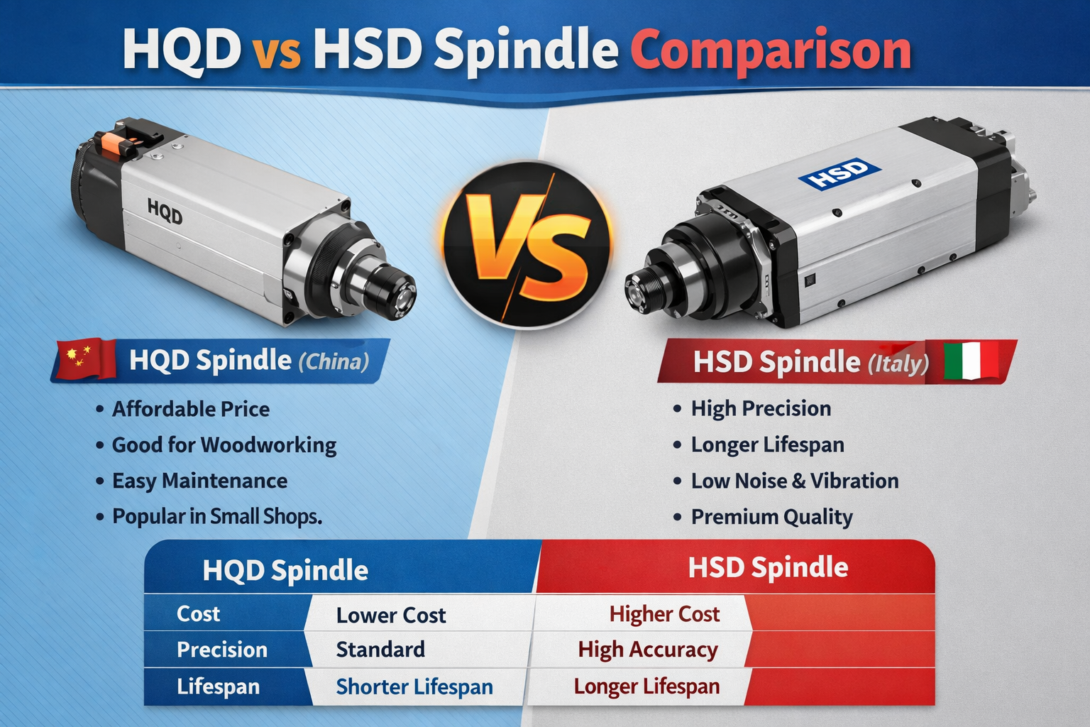 HQD vs HSD Spindle: Which is Better for CNC Router?